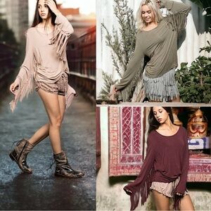 LAST ONE ☝️ POL Fringed Mineral Wash Top-SAGE